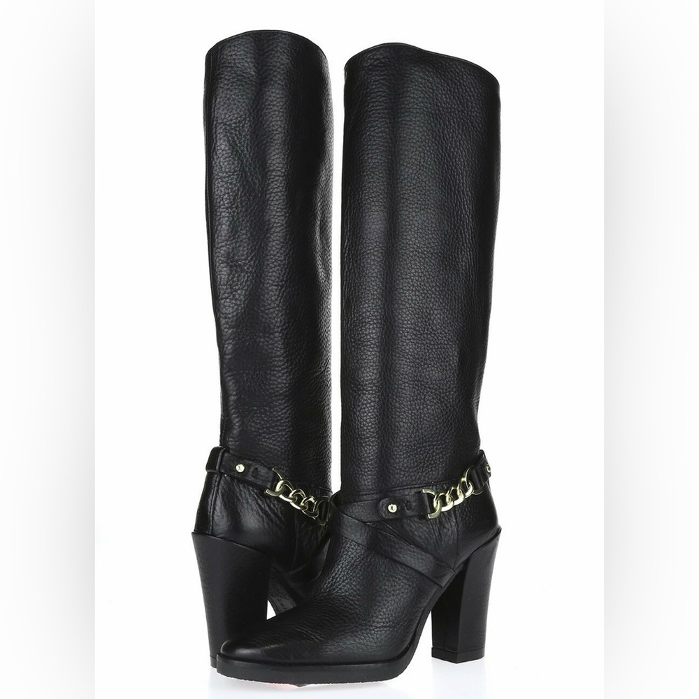 👢 Kate Spade Montreal Black Leather Chain Link Tall Boots 9.5M